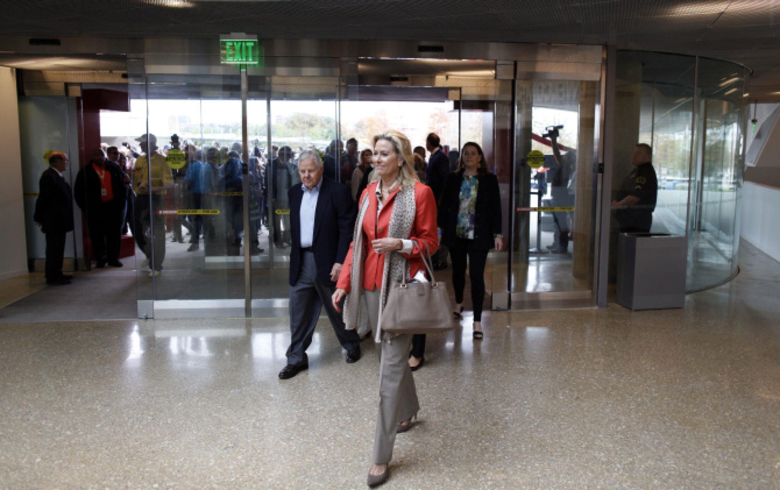 Visitors make their way into the Perot Museum of Nature and Science on opening day in Dallas...