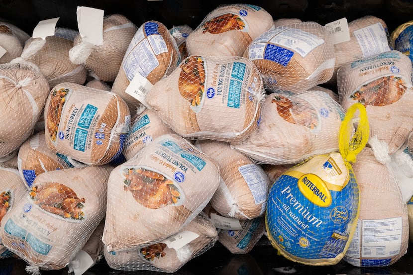 Frozen turkeys on sale at a Kroger grocery store on East Mockingbird Lane in Dallas, on...