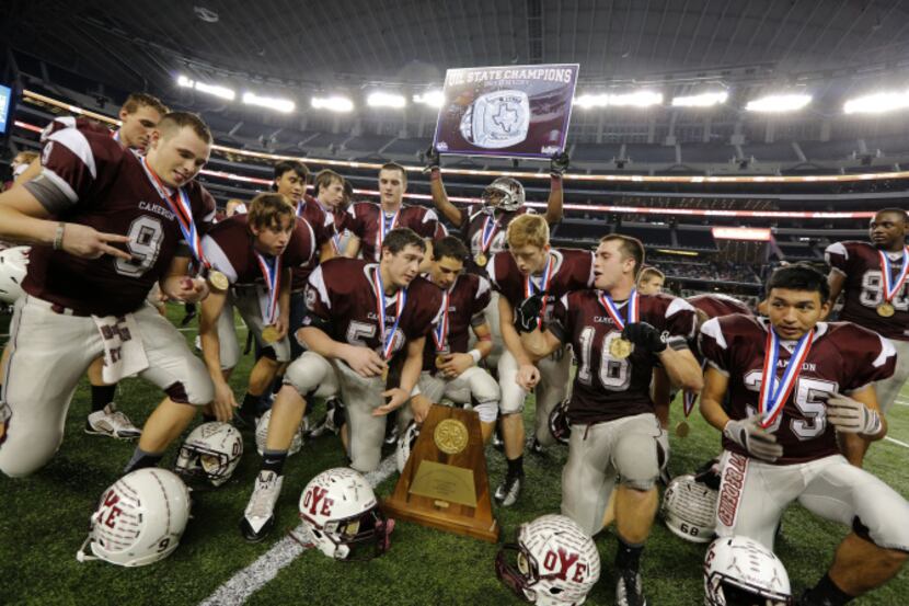 After winning the Class 2A Division I state final  Cameron Yoe's seniors gather for a team...