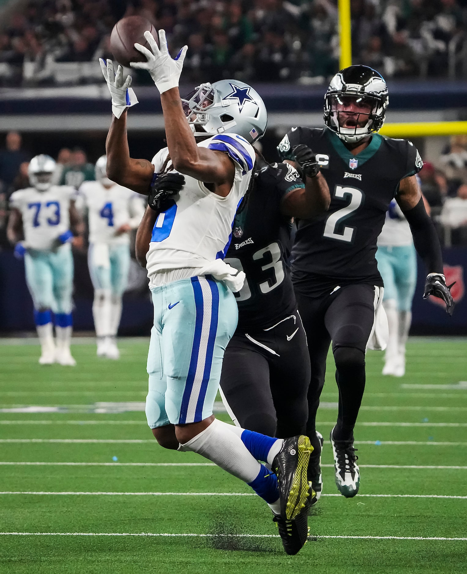 Dallas Cowboys wide receiver T.Y. Hilton (16) hauls in a 52-yard pass as Philadelphia Eagles...