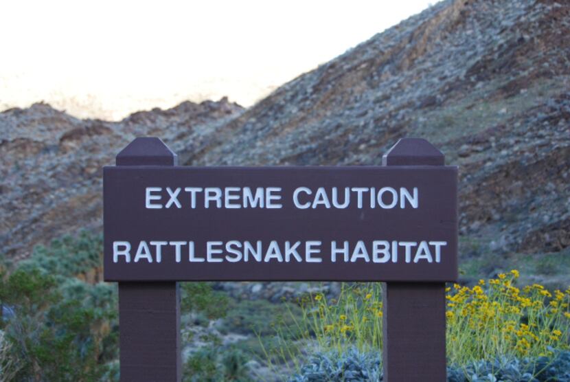 Hiking in the desert carries risks. This warning is at the entrance to the Indian Canyons in...