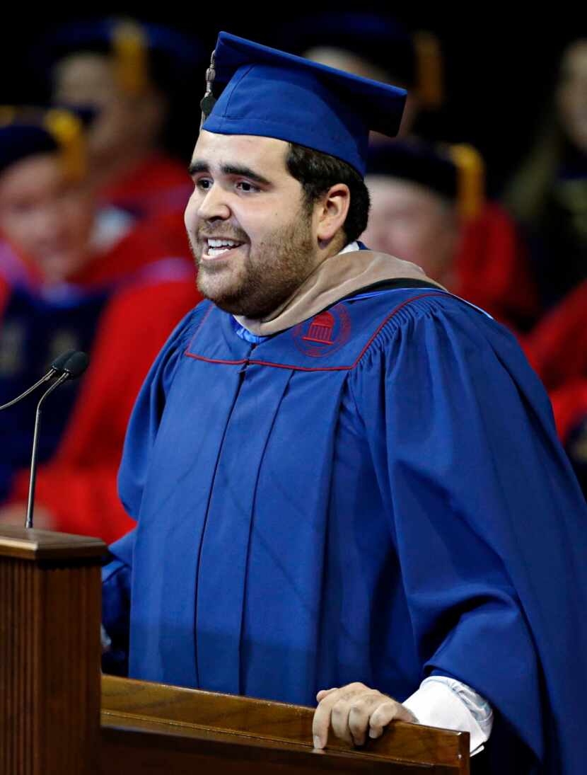 Ramon Trespalacios, SMU Student Body president, gives remarks during the SMU May...