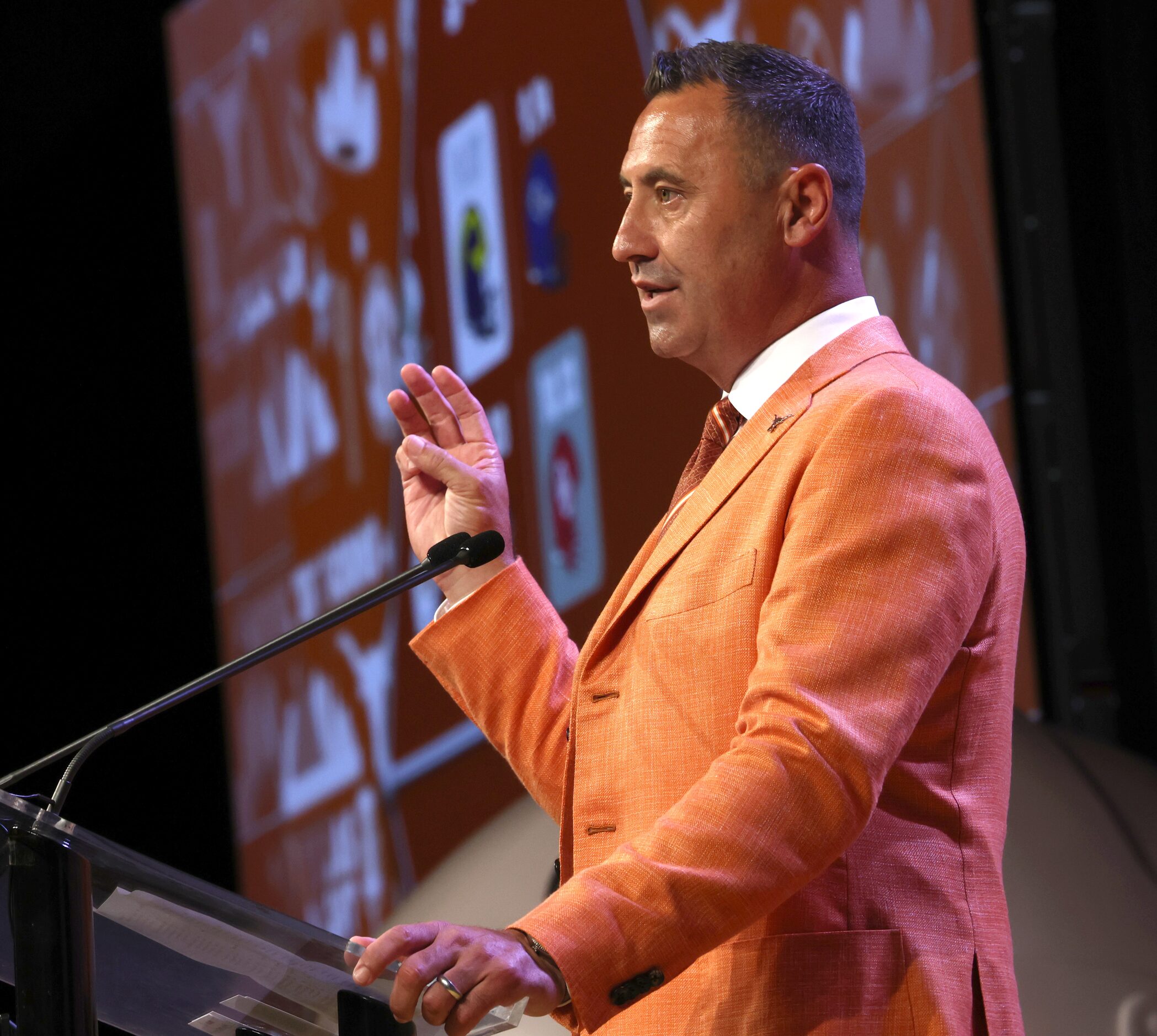 Texas head football coach Steve Sarkisian speaks on the preparation of the Longhorns program...