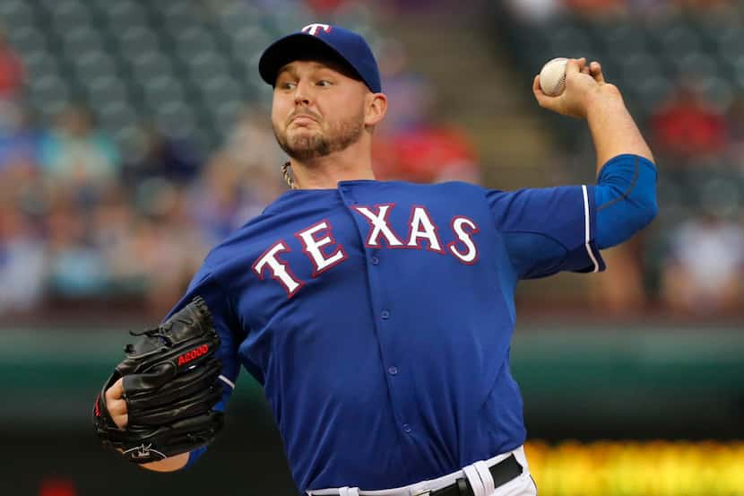 Texas pitcher Matt Harrison is pictured during the Colorado Rockies vs. the Texas Rangers...