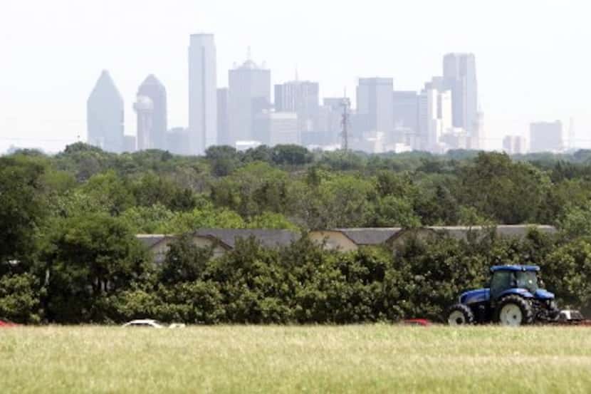 The view toward downtown Dallas, looking north from a southern Dallas neighborhood.