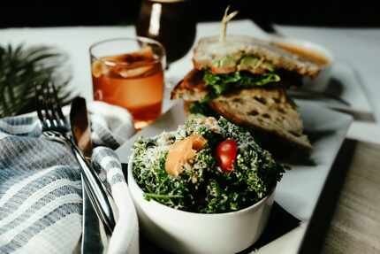 A soup and salad combo at Parterre might include tomato bisque and kale salad with poppyseed...