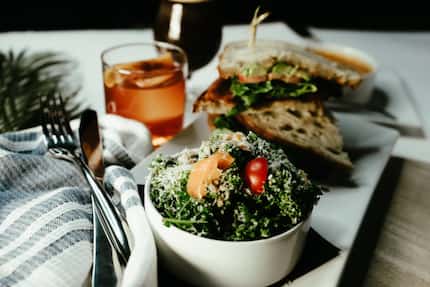 A soup and salad combo at Parterre might include tomato bisque and kale salad with poppyseed...