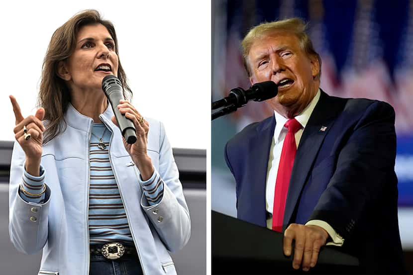 This combo photo shows Republican presidential candidate former UN Ambassador Nikki Haley,...
