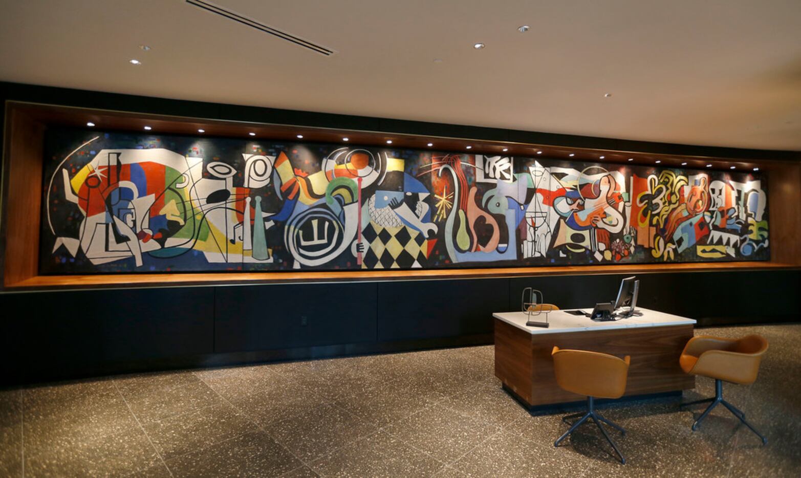 A restored mural by New York artist Jack Lubin is on display at the renovated Statler Hotel.