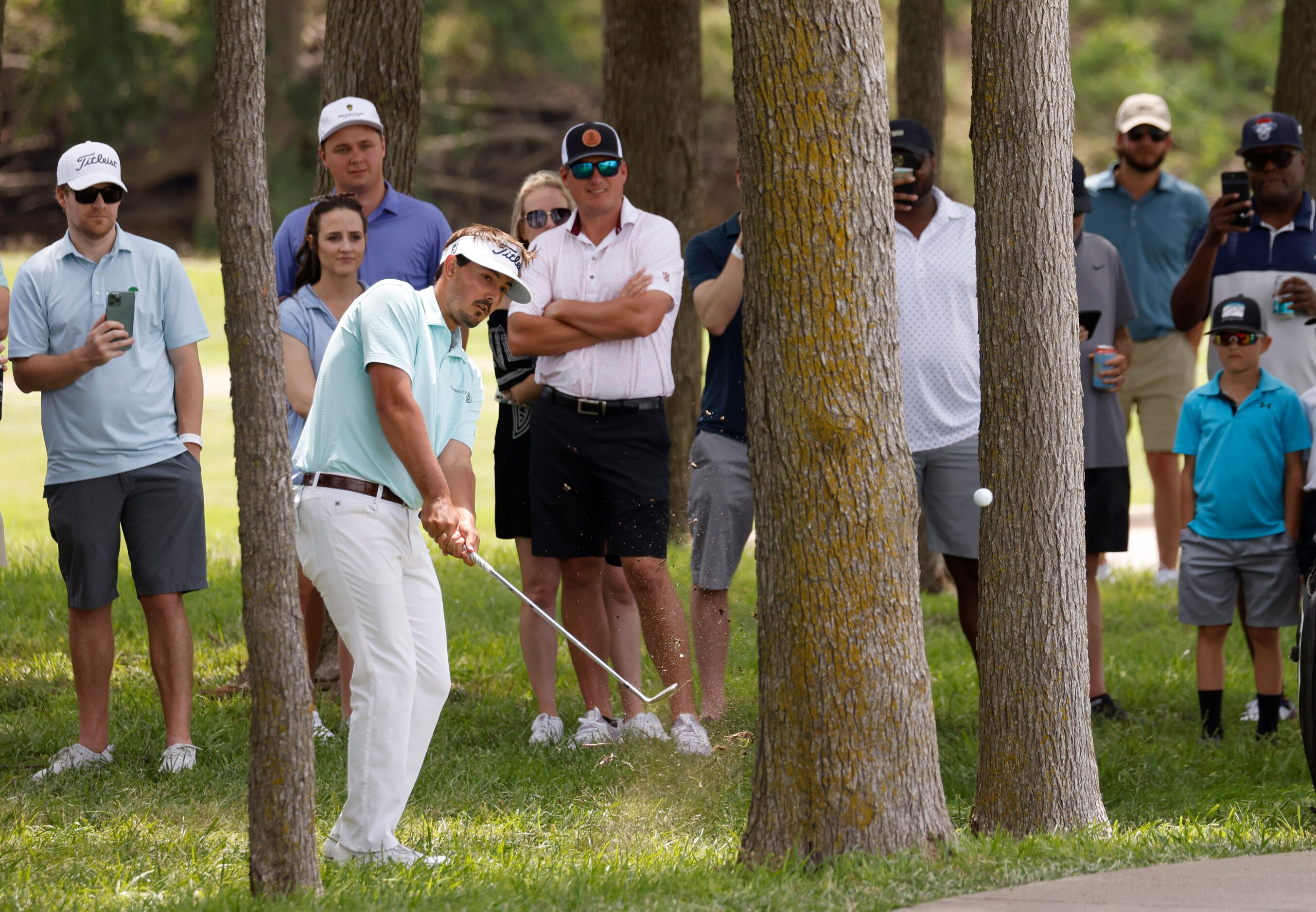 Hank Lebioda hits from the rough on the 14th hole during round 3 of the AT&T Byron Nelson ...