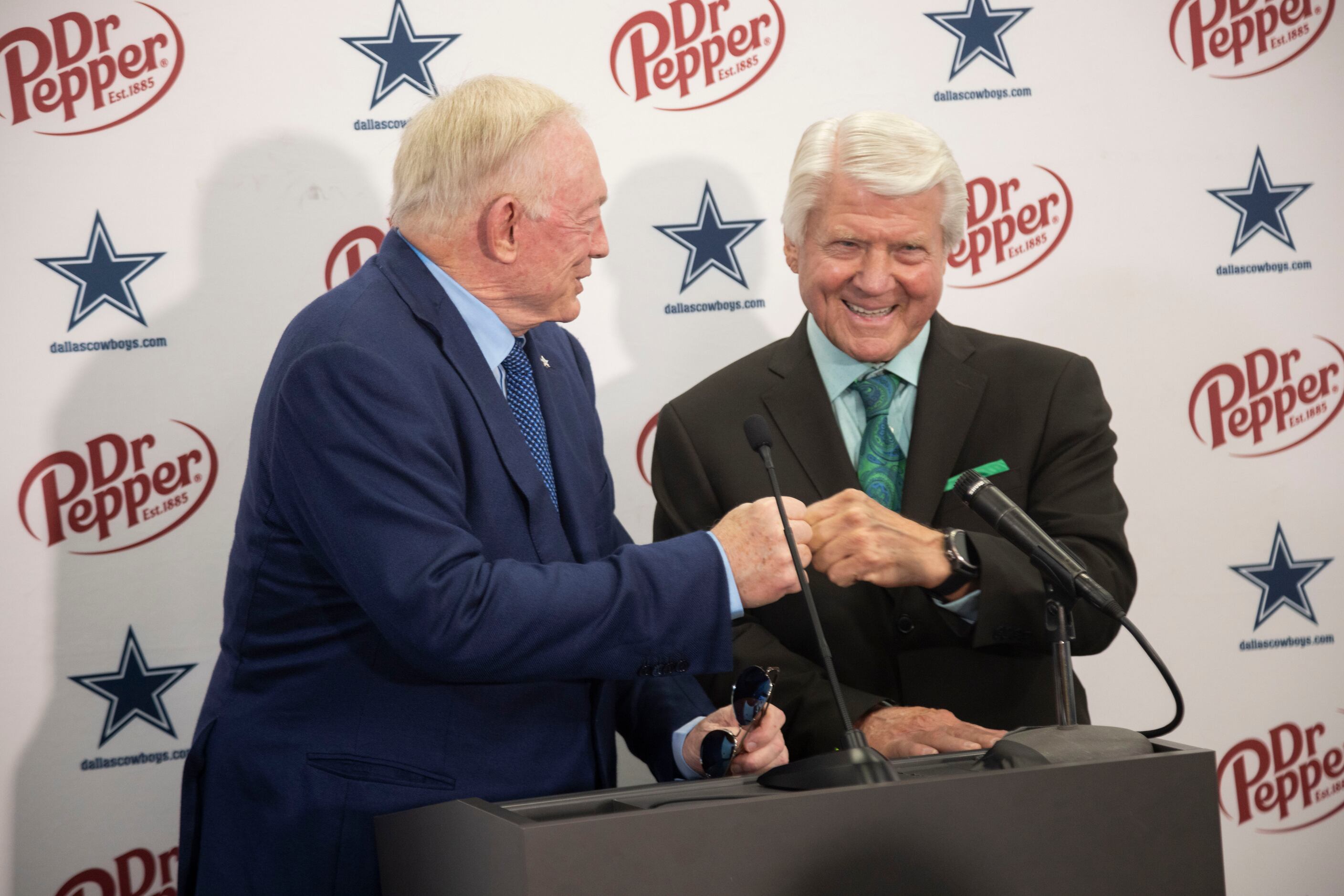Dallas Cowboys owner Jerry Jones and Pro Football Hall of Fame coach Jimmy Johnson speak...