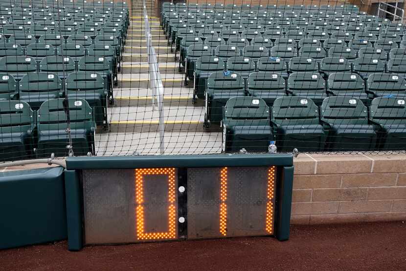 The new pitch clock is seen at Salt River Field Tuesday, Feb. 14, 2023, in Scottsdale, Ariz....
