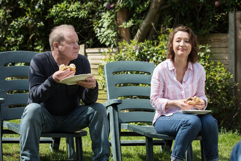 Peter Mullan and Lesley Manville in the BBC television series, Mum, now available to...