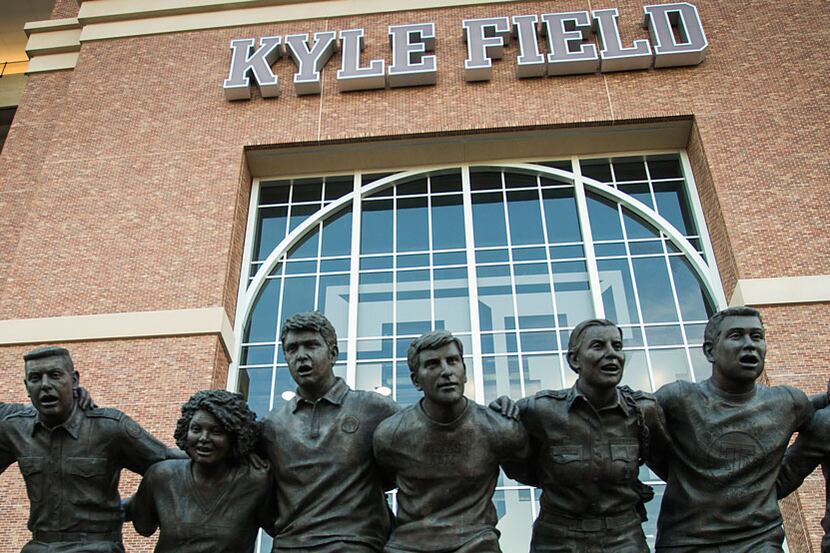The War Hymn Monument outside Texas A&M's Kyle Field.