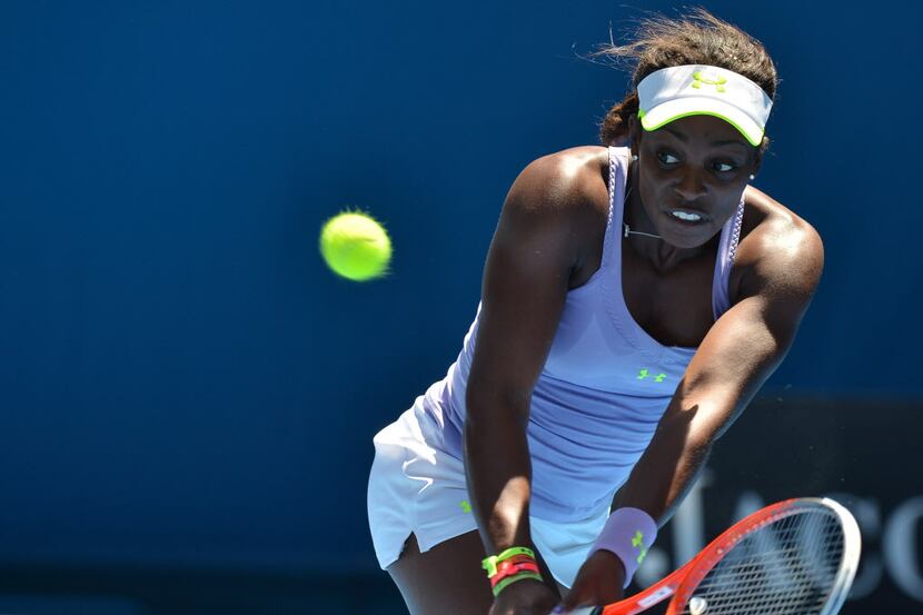 Sloane Stephens of the US plays a return during her women's singles match against compatriot...