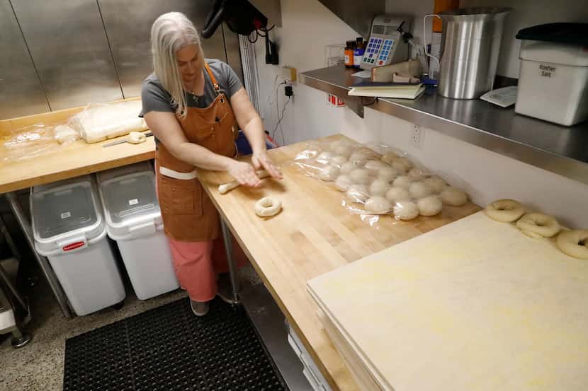 Co-owner Andrea Lubkin makes bagels at Lubbies Bagels on Thursday, July 20, 2023. 