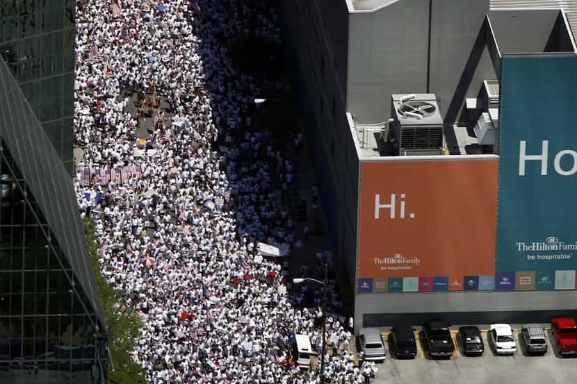 Un detalle aéreo de la megamarcha del 2006 en que participaron cientos de miles de personas....