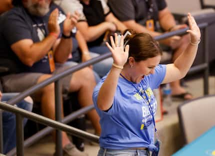 Josey Nevins Mayes cheers when her name is called as a Big Tex Choice Awards winner on Aug....