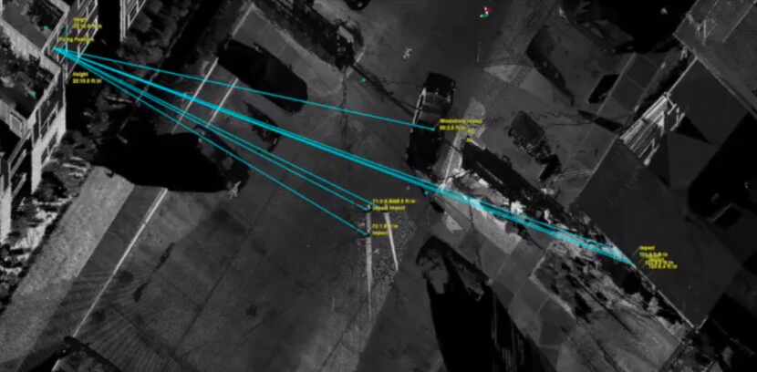 Police released an image of the trajectories of bullets fired at officers.
