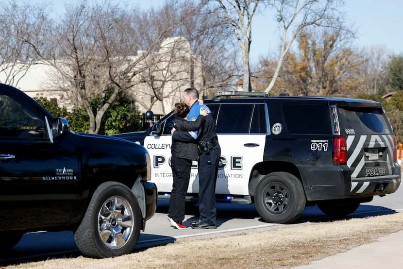 Colleyville police officers remain at Congregation Beth Israel synagogue Sunday after an...
