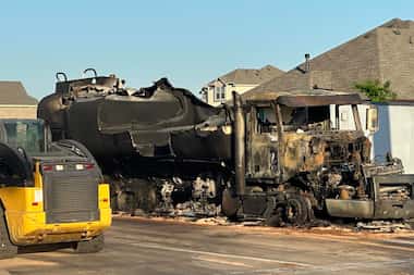A diesel tanker caught ablaze Friday, June 7, 2024, in DeSoto, causing city officials to...