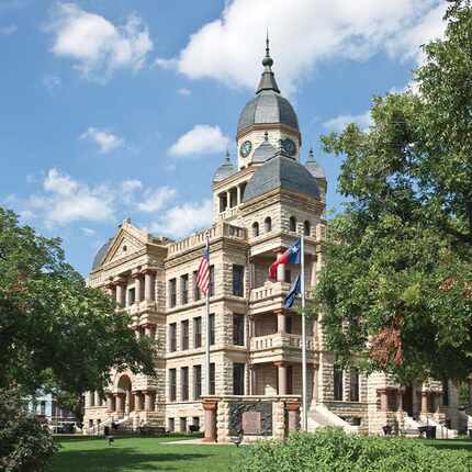 Historic courthouse in a town square