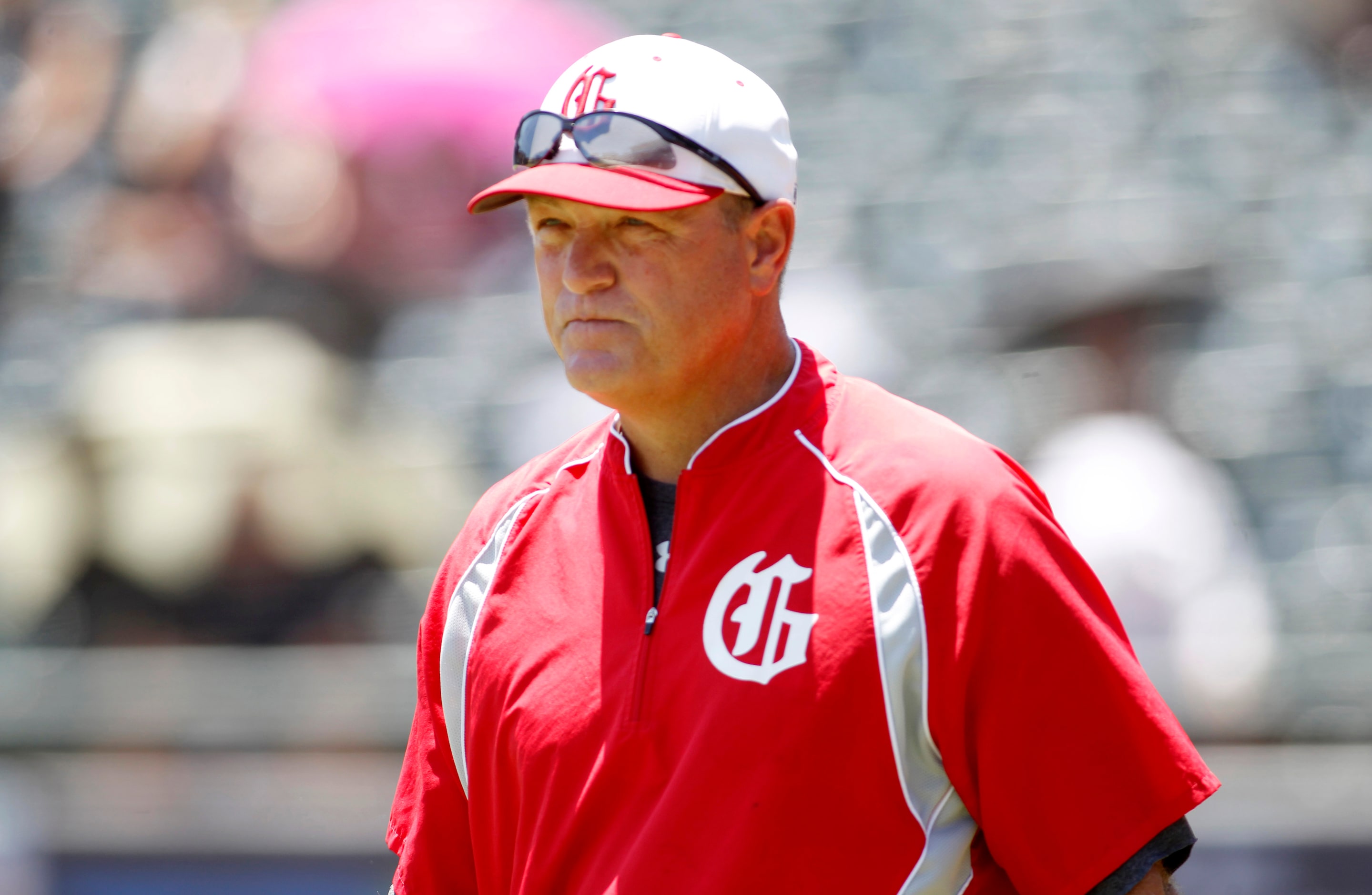 Grapevine head coach Jimmy Webster follows the action during the top of the first inning of...