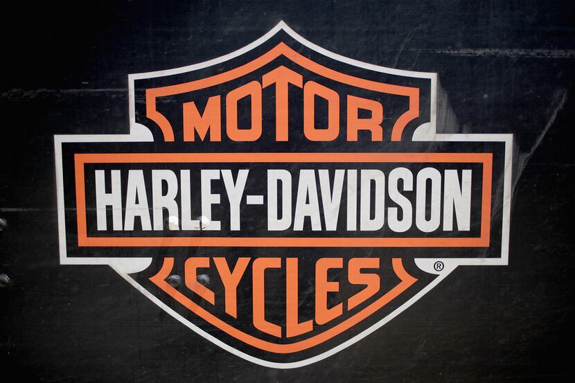 A Harley-Davidson logo is painted on a truck parked outside of the company's Powertrain...