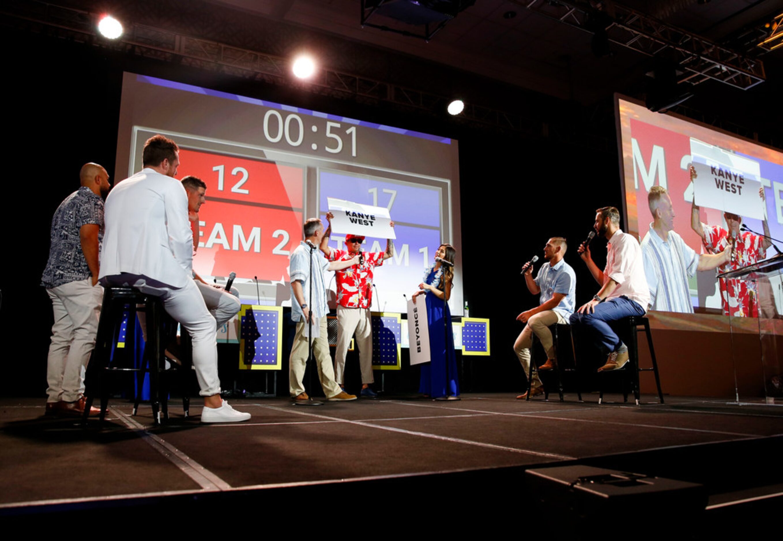 Rangers players play Heads Up at the annual Rangers' Triple Play presented by Park Place...