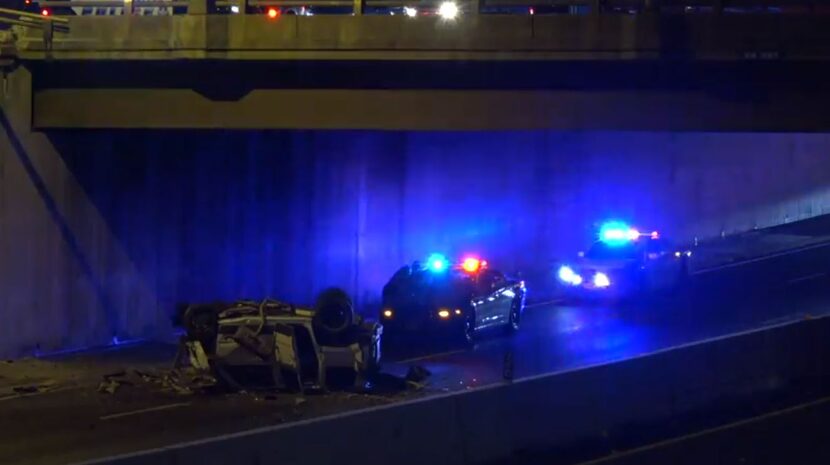 The Jeep landed on its roof, and the driver died at the scene.