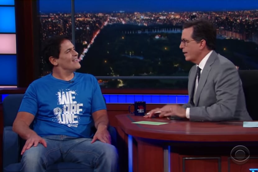 Mark Cuban speaks with Stephen Colbert on The Late Show