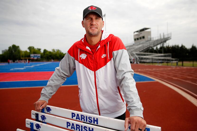 Parish Episcopal head track coach Jeremy Wariner poses for a photo at the schools stadium in...