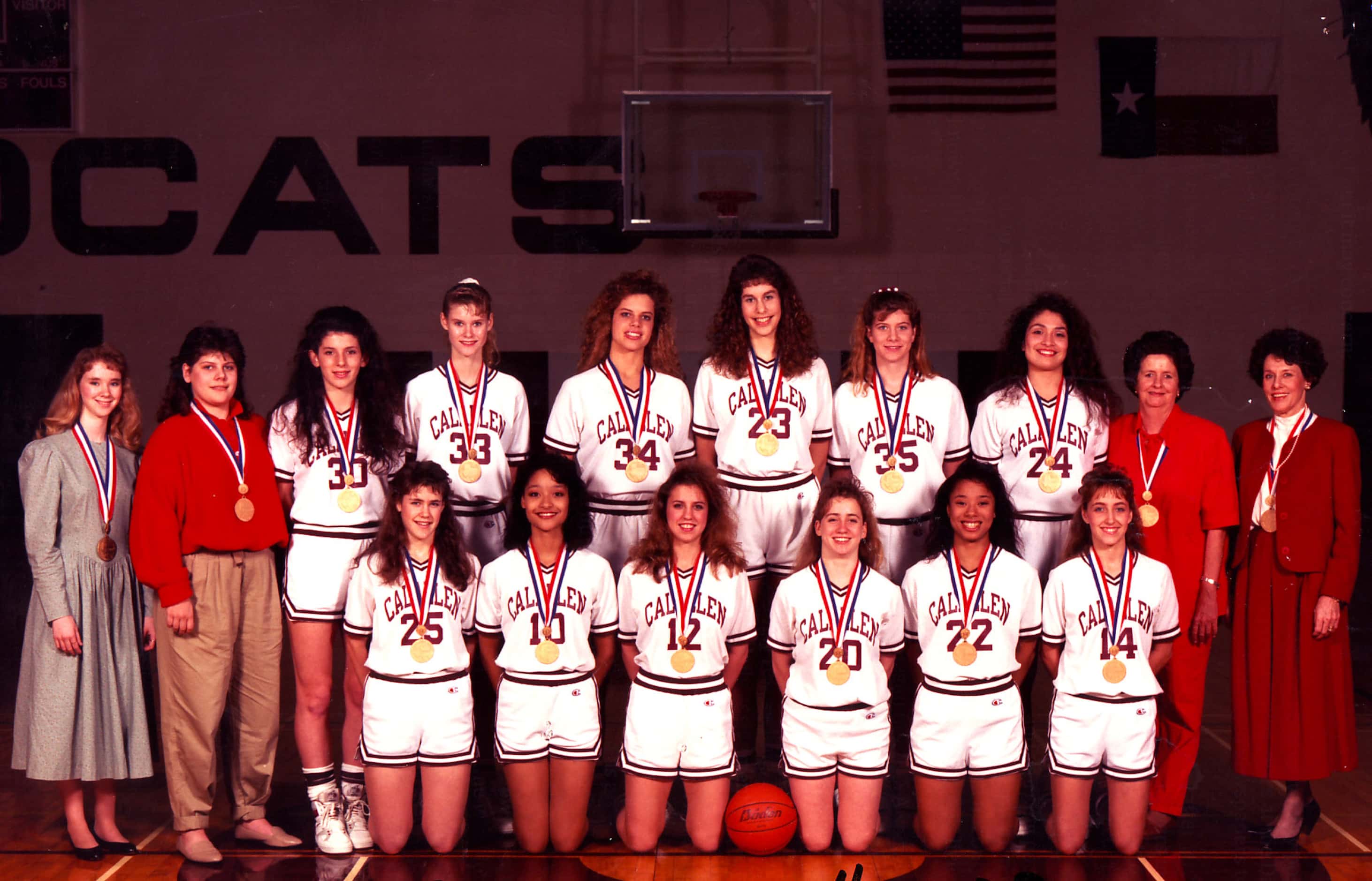 The 1990 Class 4A state champion Corpus Christi Calallen girls basketball team coached by...