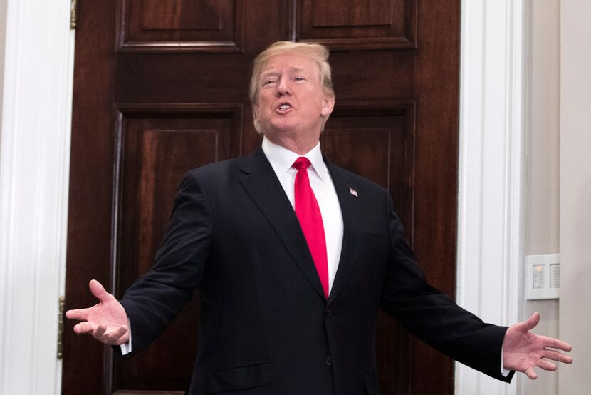 President Donald Trump speaks during the swearing-in ceremony for Health and Human Services...