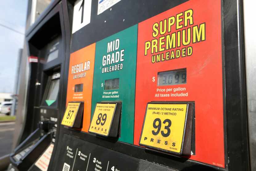 Gas pumps at the 7-11 on the corner of N Zang and E Colorado and in Dallas on on April 12,...