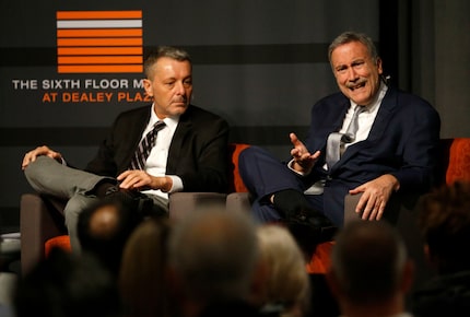 Larry Sabato (right), political analyst, spoke alongside journalist Philip Shenon during a...