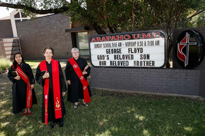 The Rev. Maggie Proshek (left) Rev. Blair Thompson-White, and Rev. Cathy Sweeney at Arapaho...