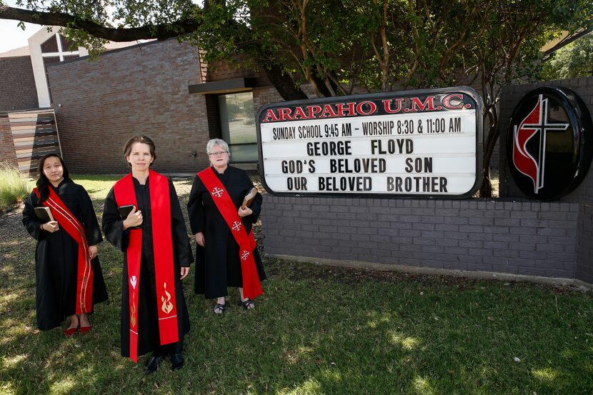 The Rev. Maggie Proshek (left) Rev. Blair Thompson-White, and Rev. Cathy Sweeney at Arapaho...