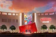 A rendering of the exterior of the Netflix House venue set to open at Galleria Dallas in...