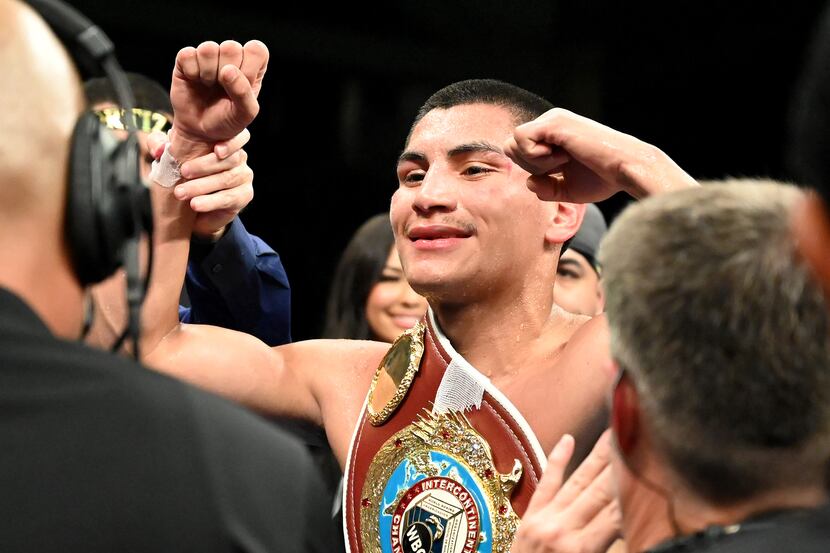 Vergil Ortiz Jr., celebrates after his technical knockout of Egidijus “Mean Machine”...
