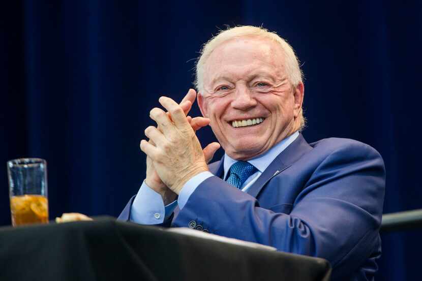FILE - Cowboys owner Jerry Jones laughs during the 2019 Dallas Cowboys Kickoff Luncheon on...