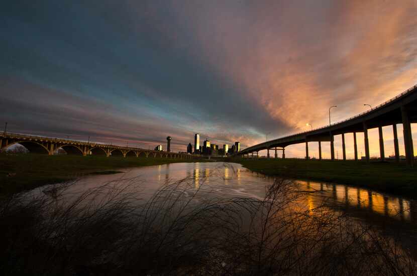 High water helps David Worthington capture the Dallas skyline right as the sun sets. 