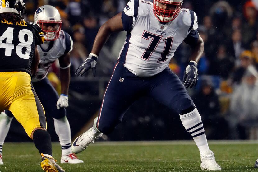 New England Patriots offensive tackle Cameron Fleming during an NFL football game against...