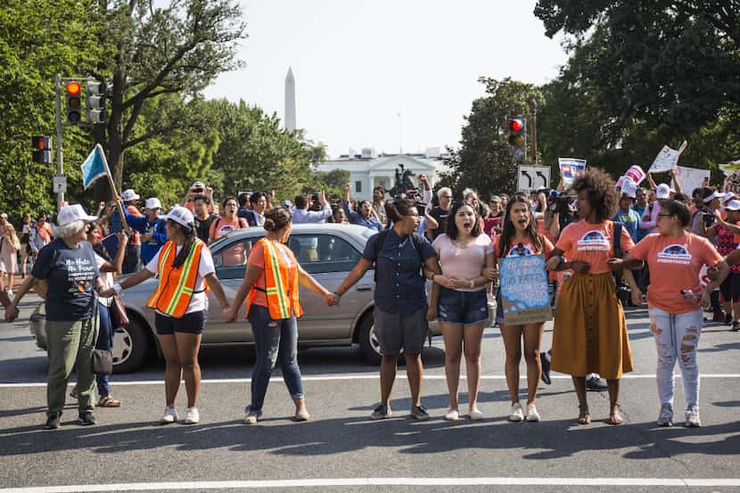 Demonstrators blocked traffic this week on H Street in Washington, D.C., during a rally in...