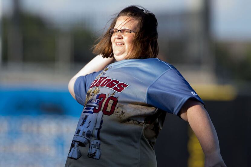 YouTube sensation "Chewbacca Mom" Candace Payne throws out the ceremonial first pitch before...