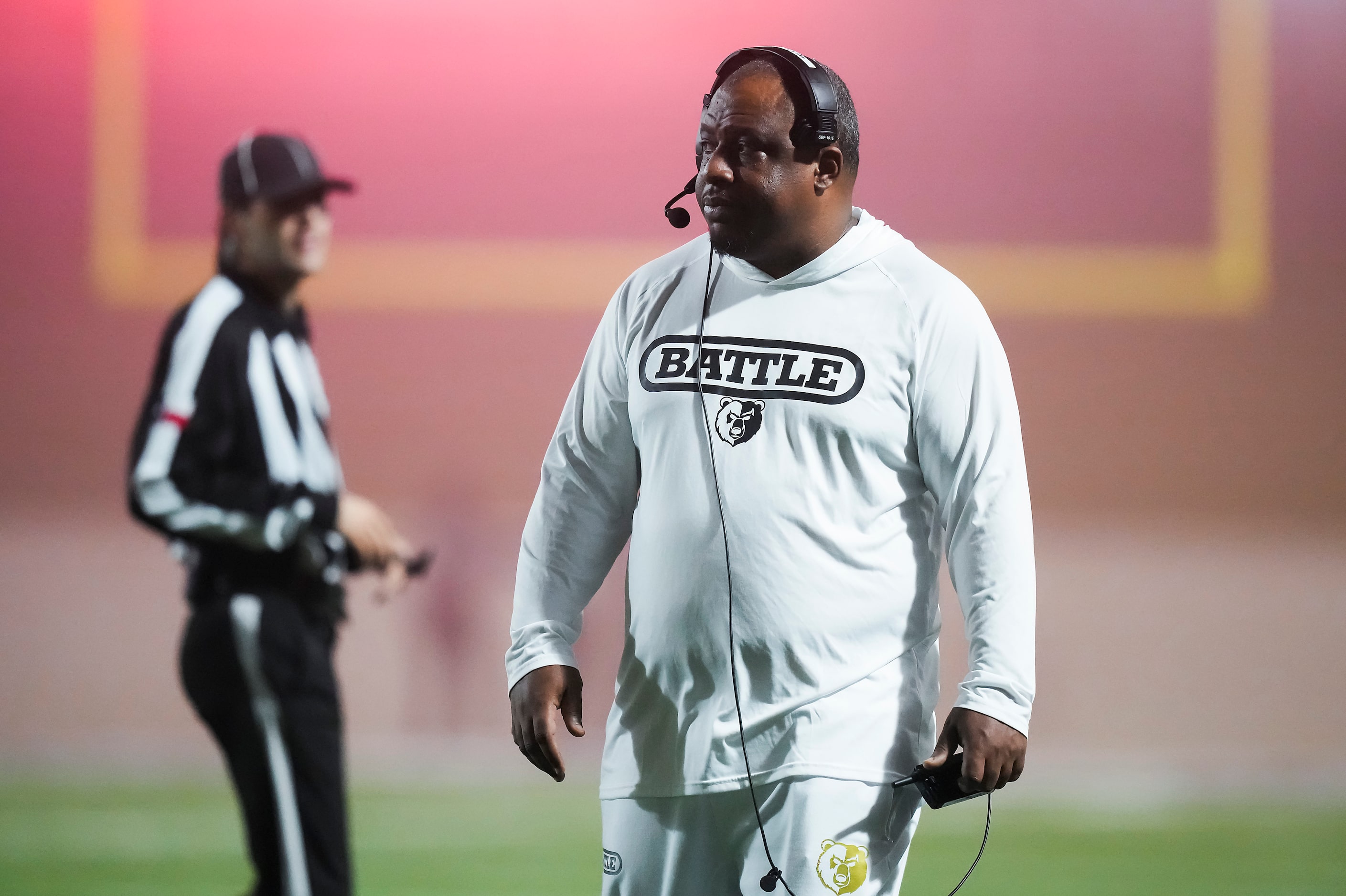 South Oak Cliff head coach Jason Todd works on the sidelines during the first half of a...