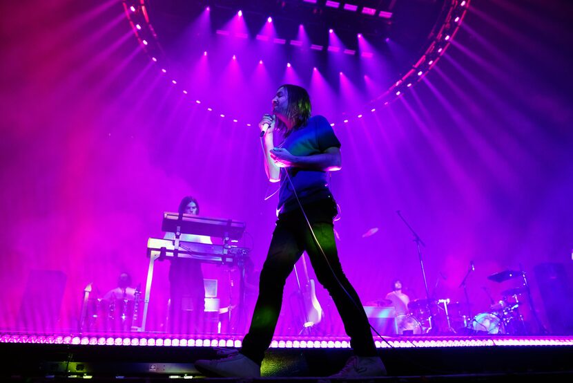 Tame Impala lead singer Kevin Parker performs at the Toyota Music Factory in Irving,...