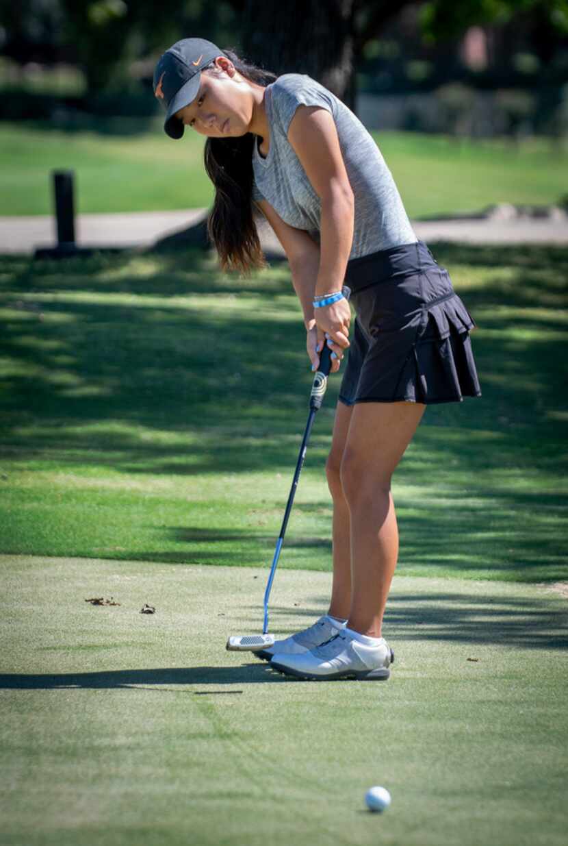 Carrollton Ranchview golfer, Bohyun Park on the putting green at Hackberry Country Club in...