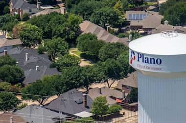 A Plano water tower in Plano, Texas, on Thursday, June 18, 2020. (Lynda M. Gonzalez/The...