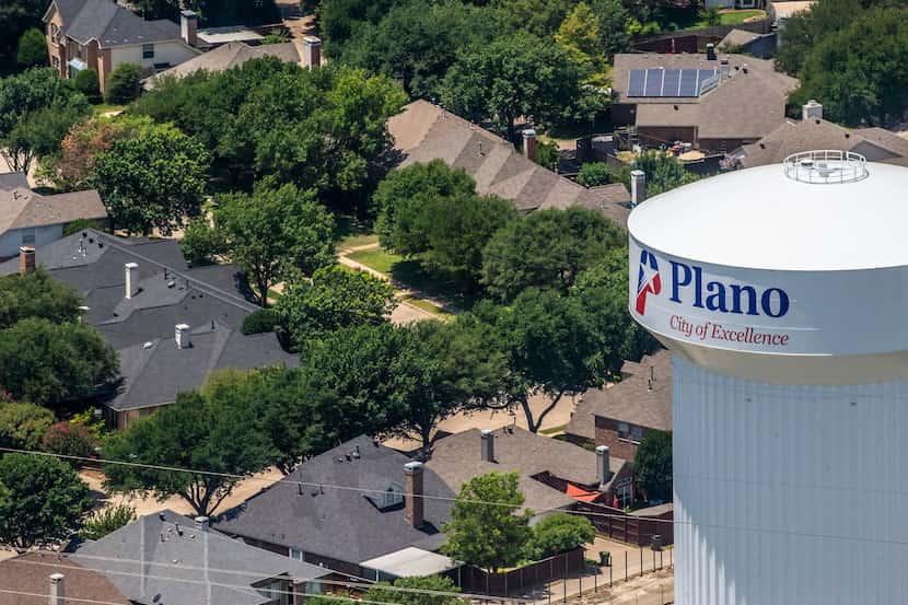 A Plano water tower in Plano on Thursday, June 18, 2020. (Lynda M. Gonzalez/The Dallas...